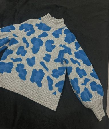 H&M Pullover Leopard Blau Grau Gr. XS mit Wolle
