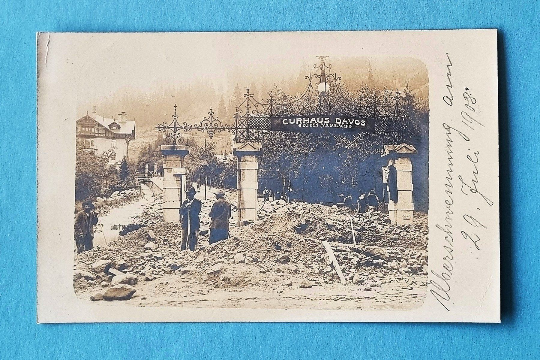 Ansichtskarten: Davos - Curhaus - Unwetter 1908 – Gebraucht aus Rothrist von RROENK