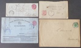 WÜRTTEMBERG: 4 Poststücke aus 1863–1892