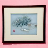 Superbe broderie chinoise sur soie transparente, signée
