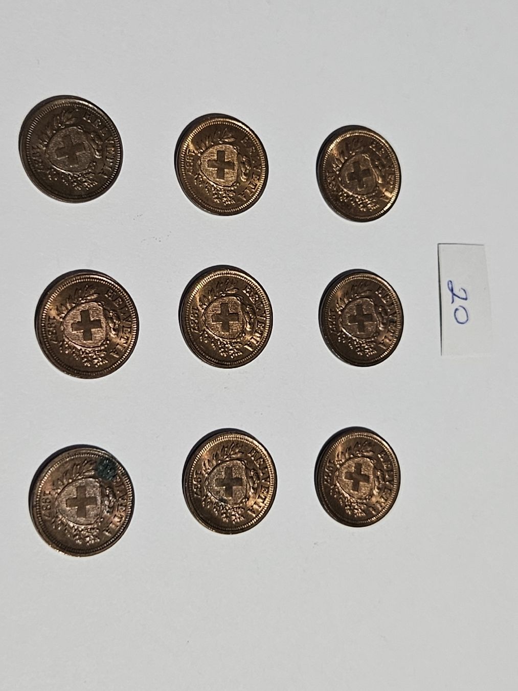 Tutti le monete: 1 Rappen 1937, 9 Stk. – Usato da Pfäffikon ZH venduto da Melibol 1