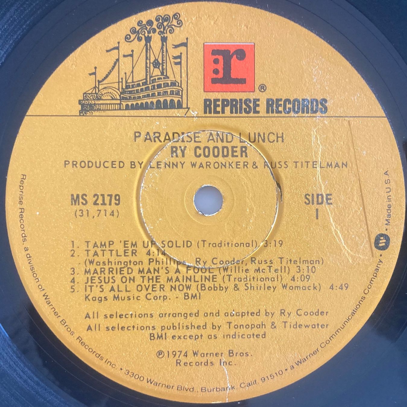 Dischi in vinile: RY COODER - PARADISE AND LUNCH – Usato da Poliez-Pittet venduto da Newtown-Records 2