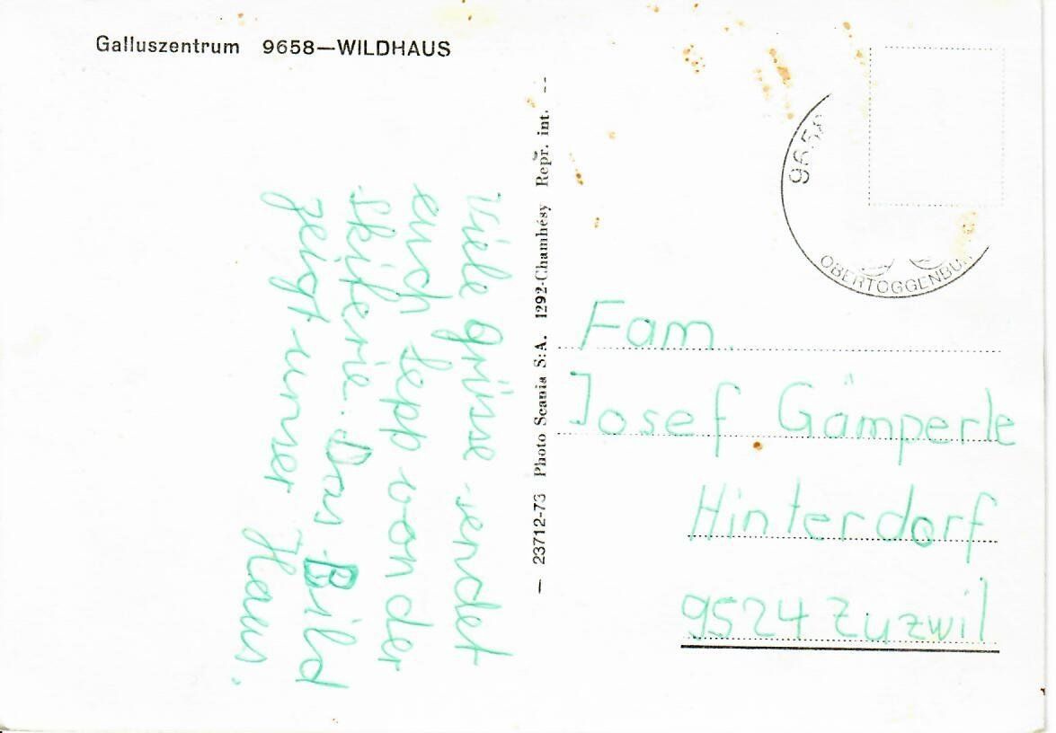 Cartoline postali: Galluszentrum - Wildhaus – Usato da Hochdorf venduto da Ziegel-16 1