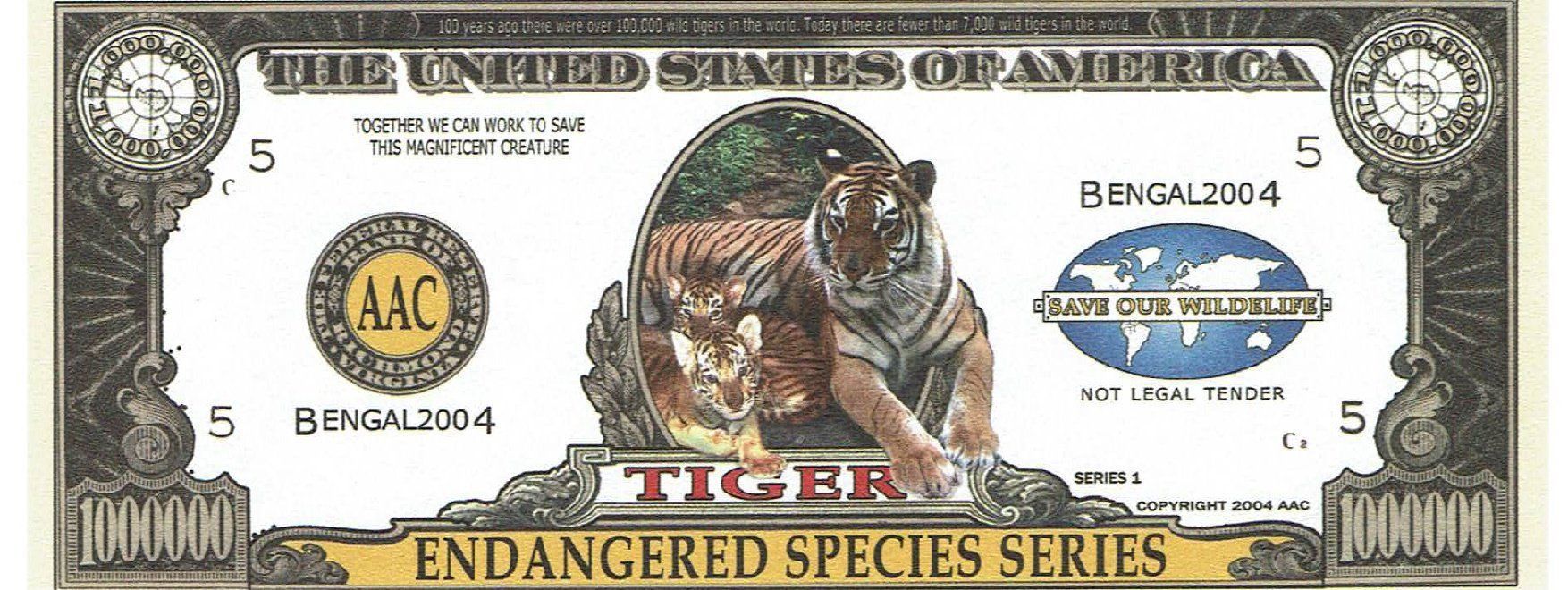 Banknoten: USA Fantasynote 2004 Tiger UNZ – Neu (gemäss Beschreibung) aus Steffisburg von ber_8htf 1