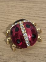 Brosche Marienkäfer rot goldfarben mit Steinen neu