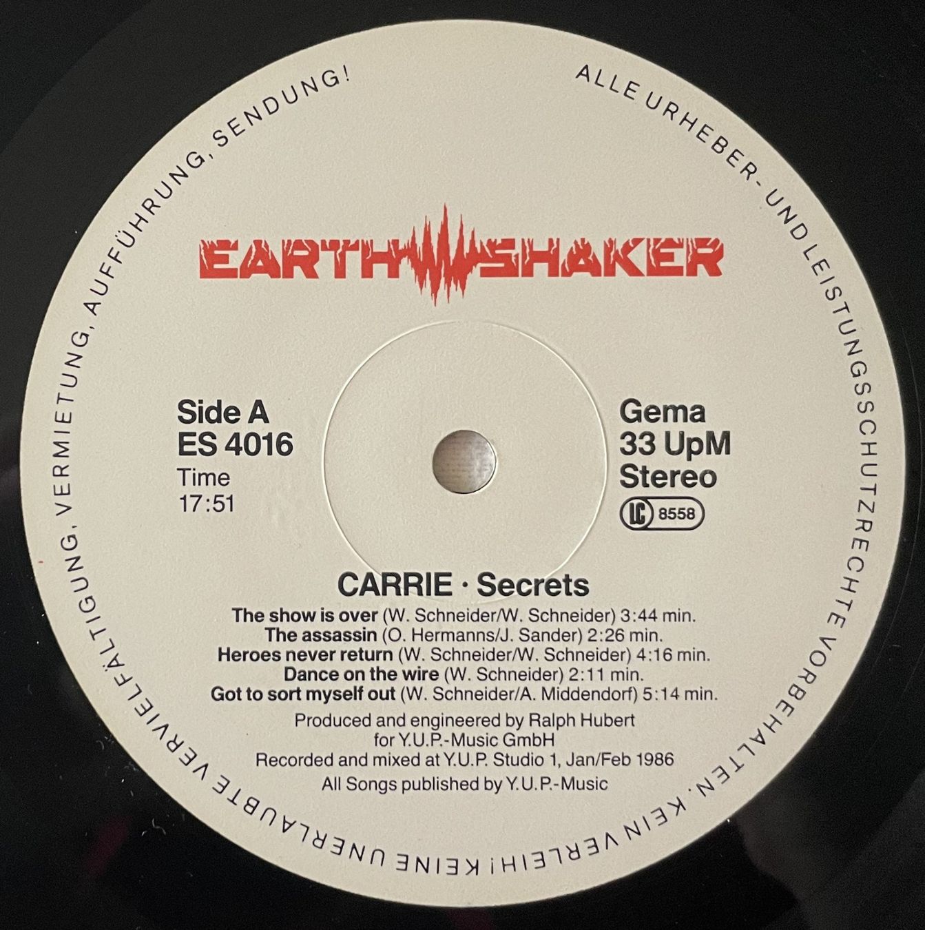 Schallplatten: Carrie – Secrets - LP - 1986 - First Press - Earthshaker Rec – Gebraucht aus Uster von Zardodel 4