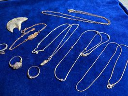 36 g, 925 Silberschmuck hat auch vergoldete Sachen dabei