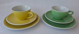 Je 2 Rössler Tassen mit Untertassen u. Dessertteller Vintage