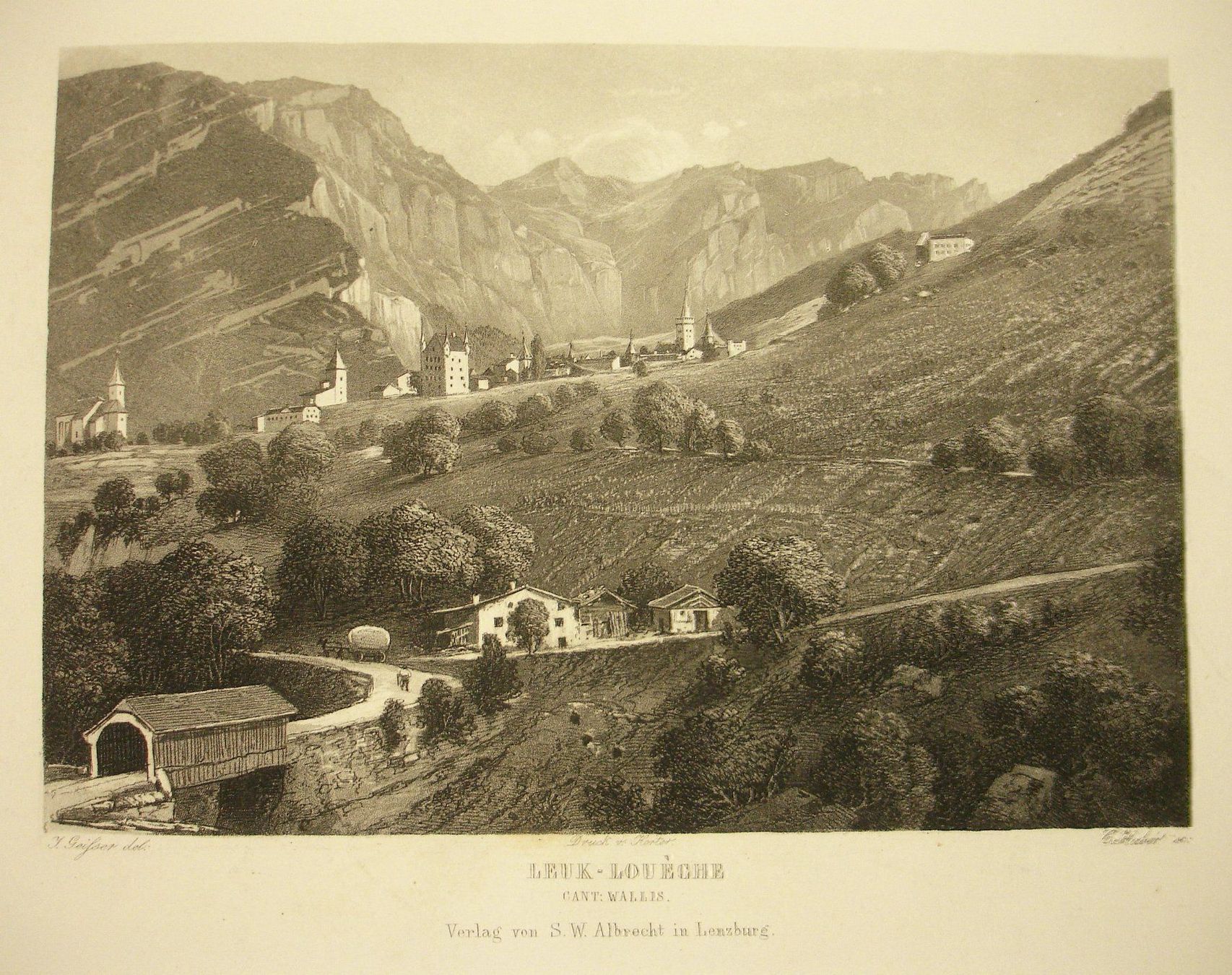 Stiche: LEUK, LOUÈCHE, AQUATINTA 1865 – Gebraucht aus Grüningen von Kartensammler 1