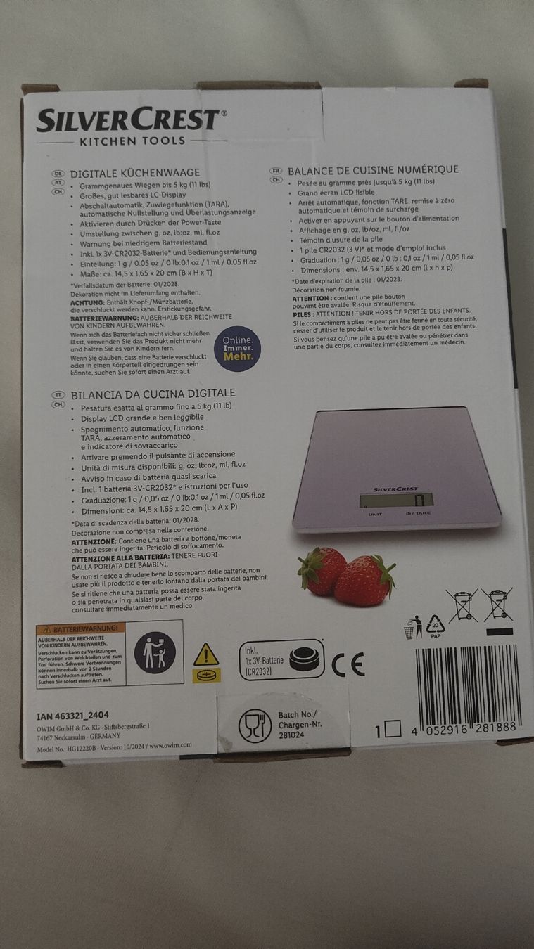 SilverCrest Balances de cuisine: SILVERCREST Digitale Küchenwaage lila neu – Neuf avec emballage d'origine à Wetzikon ZH par chr_2tr7 1