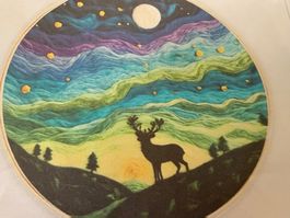 Filzen-Wollfilz-Filzmalerei--Handgemacht-Nordlicht-Elch