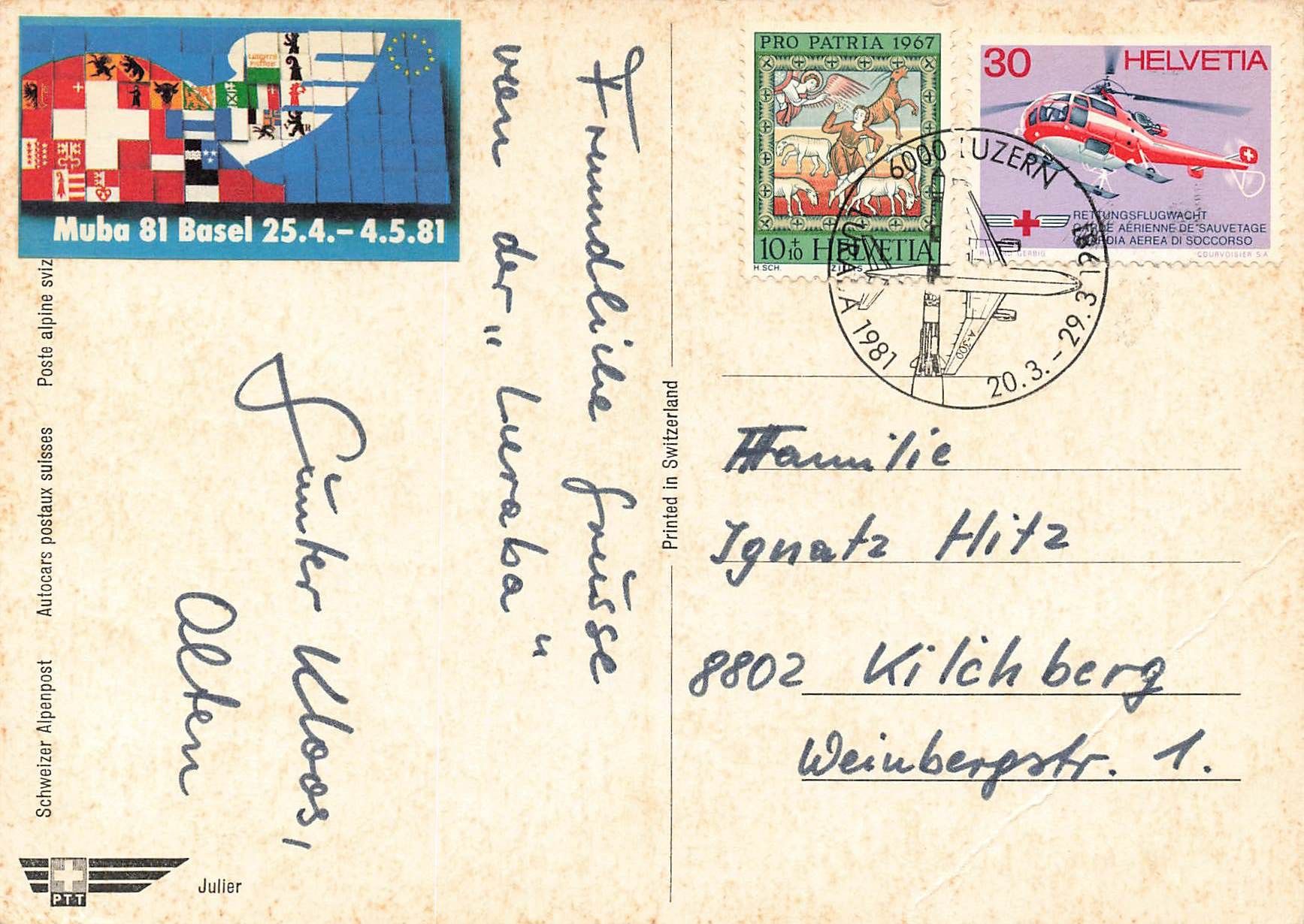 Cartoline postali: Postauto Julier Alpenpost Muba 1981 – Usato da Biasca venduto da Blenio71 1