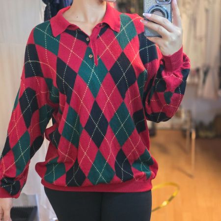 Andrea Fenzi Vintage Herren Pullover Argyle 100% Wolle L