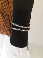 🤩MANGO LEDER DOPPEL-ARMBAND SCHWARZ & STRASS STEINE NEU