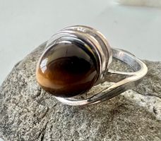 Ring Silber800 Grosser Tigerauge Cabochon skulptural Vintage