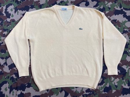 Vintage 90s Lacoste Pale Yellow Sweatshirt Wool Sz Boxy L
