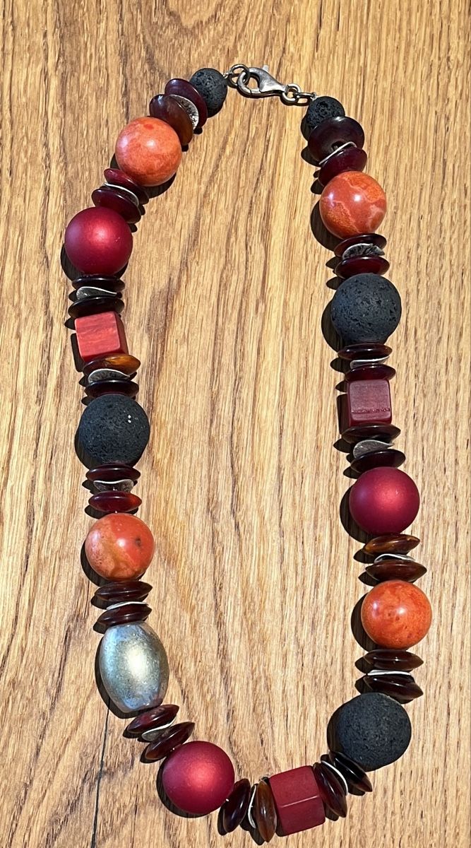 Ketten: Collier / Statement Kette mit Lavasteinen, Unikat! – Neu (gemäss Beschreibung) aus Weesen von Engadinerin 1