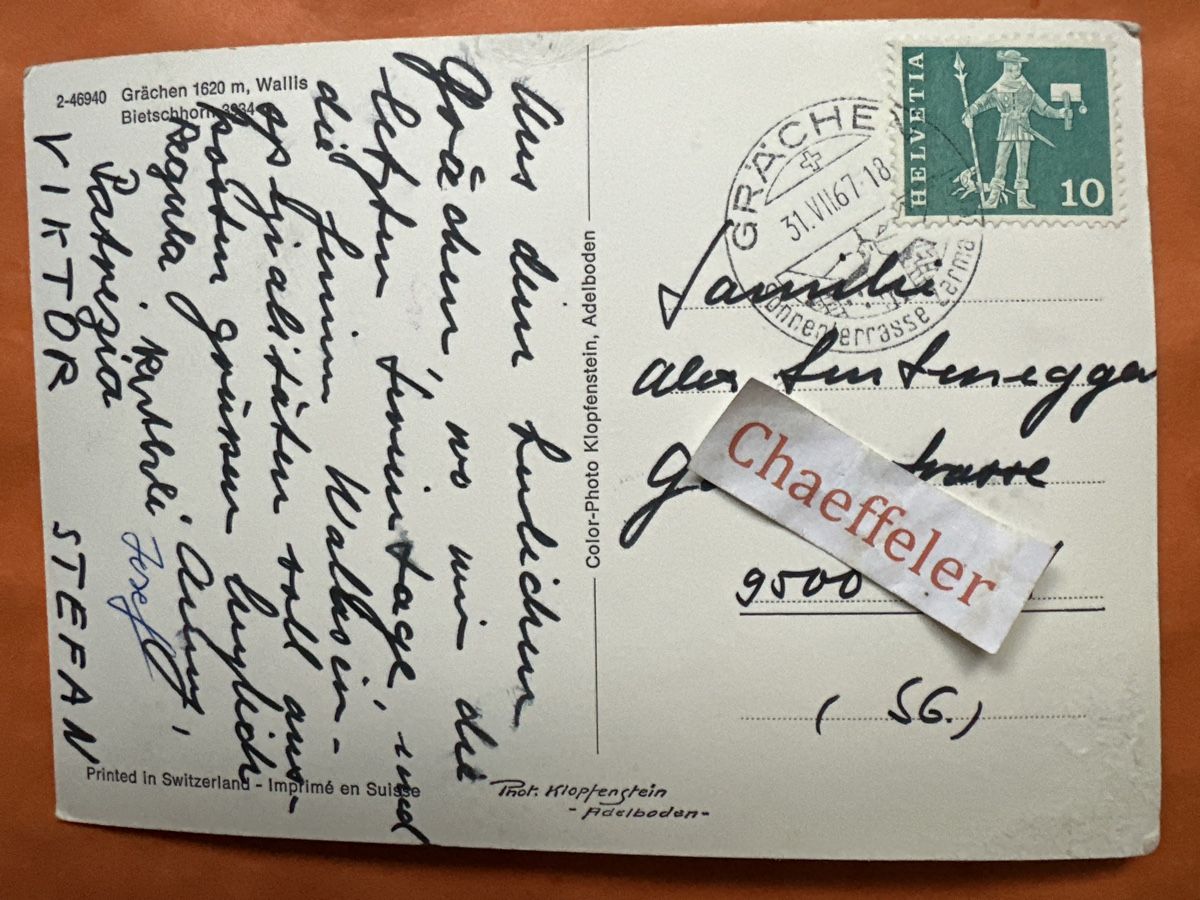 Cartoline postali: 1967 Grächen Wallis Bietschhorn – Usato da Zürich venduto da Chaeffeler 1
