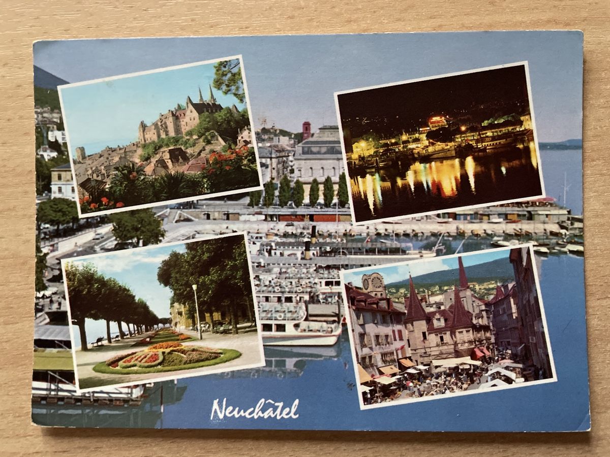 Cartoline postali: Neuchâtel Ansichtskarte mit Briefmarke, 1969, Vintage – Usato da Neuhausen am Rheinfall venduto da Arielle55