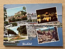 Neuchâtel Ansichtskarte mit Briefmarke, 1969, Vintage