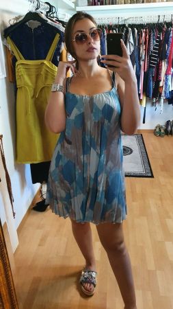 OLIVER BONAS Sommerkleid blau gemustert Plissee Gr.38 luftig