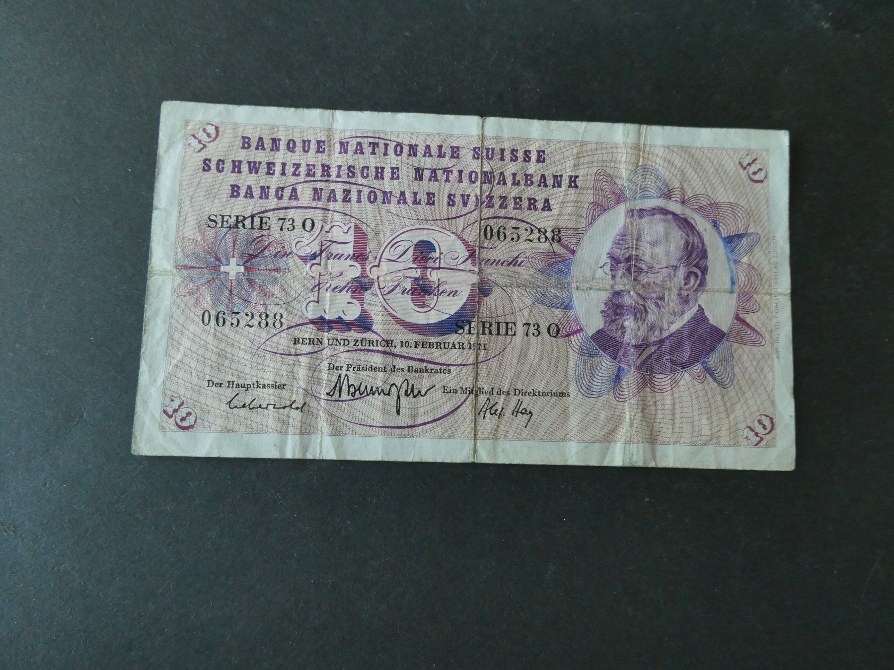 Billets de banque: Schweiz 1971, 10 Franken – D'occasion à Hinterforst par Rohusri