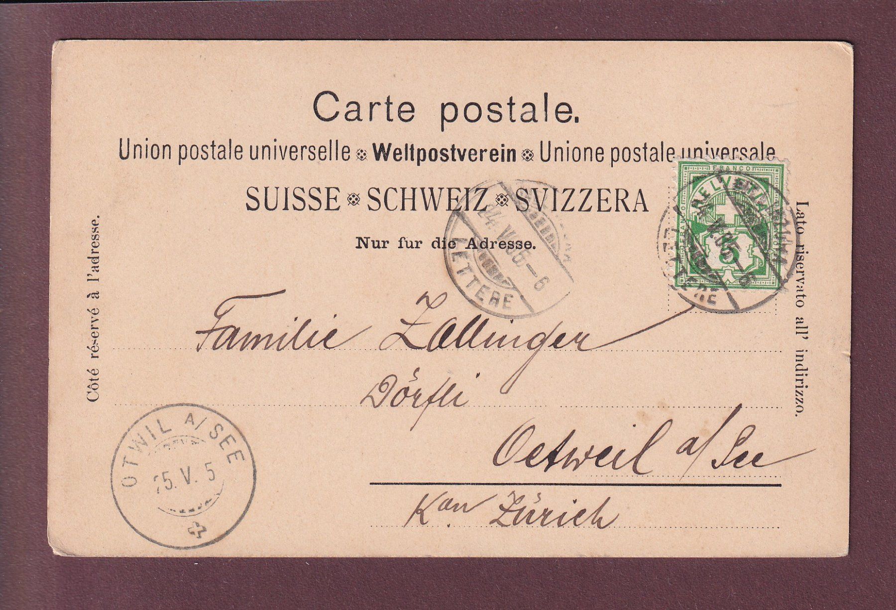 Cartoline postali: BELLINZONA - Stazione - 1905 – Usato da Pully venduto da nicecards 1