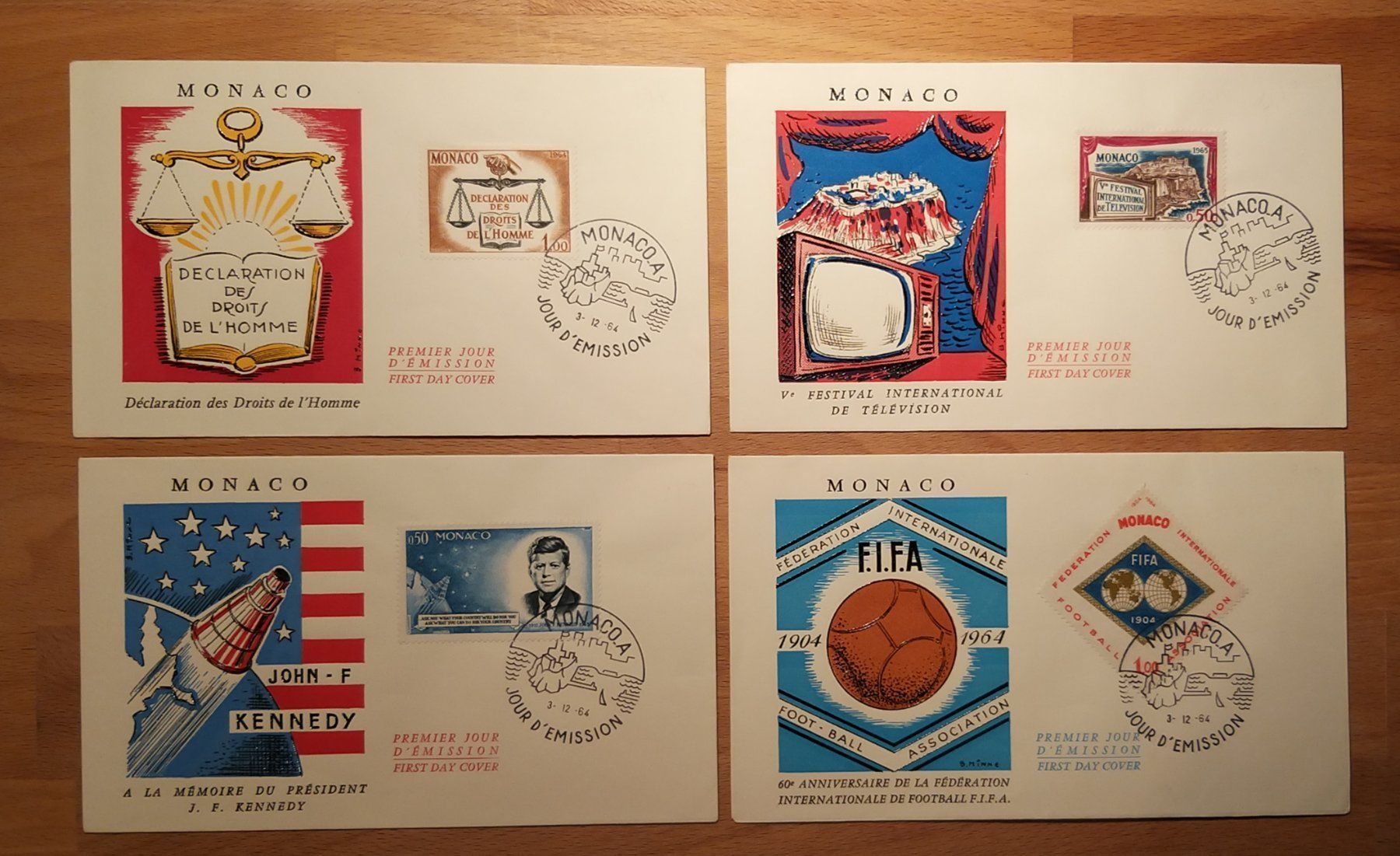 Alle Briefmarken: 4 tolle FDC Monaco 1964 – Gebraucht aus Unterägeri von PhilatelieStudiger