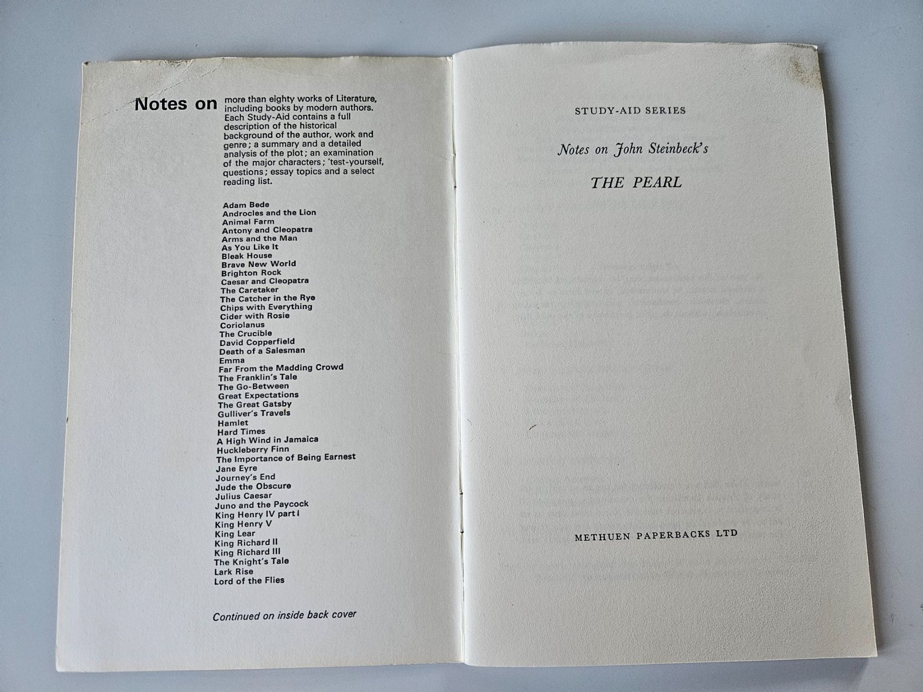 Libri: Study-Aids, Notes on John Steinbeck's THE PEARL, 1977 – Usato da Echandens venduto da annegug 1