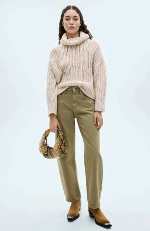Mango Grobstrick Pullover Rollkragen Gr. S oversize beige