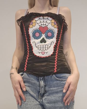 Schwarzes Sugar Skull Korsett Gr. S Halloween (nr.11)
