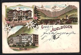 Litho Adelboden, Ortsansicht, Kurhaus un