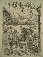 SOGLIO POSTKUTSCHE, LITHOGRAPHIE TURO PEDRDETTI, 40er JAHRE