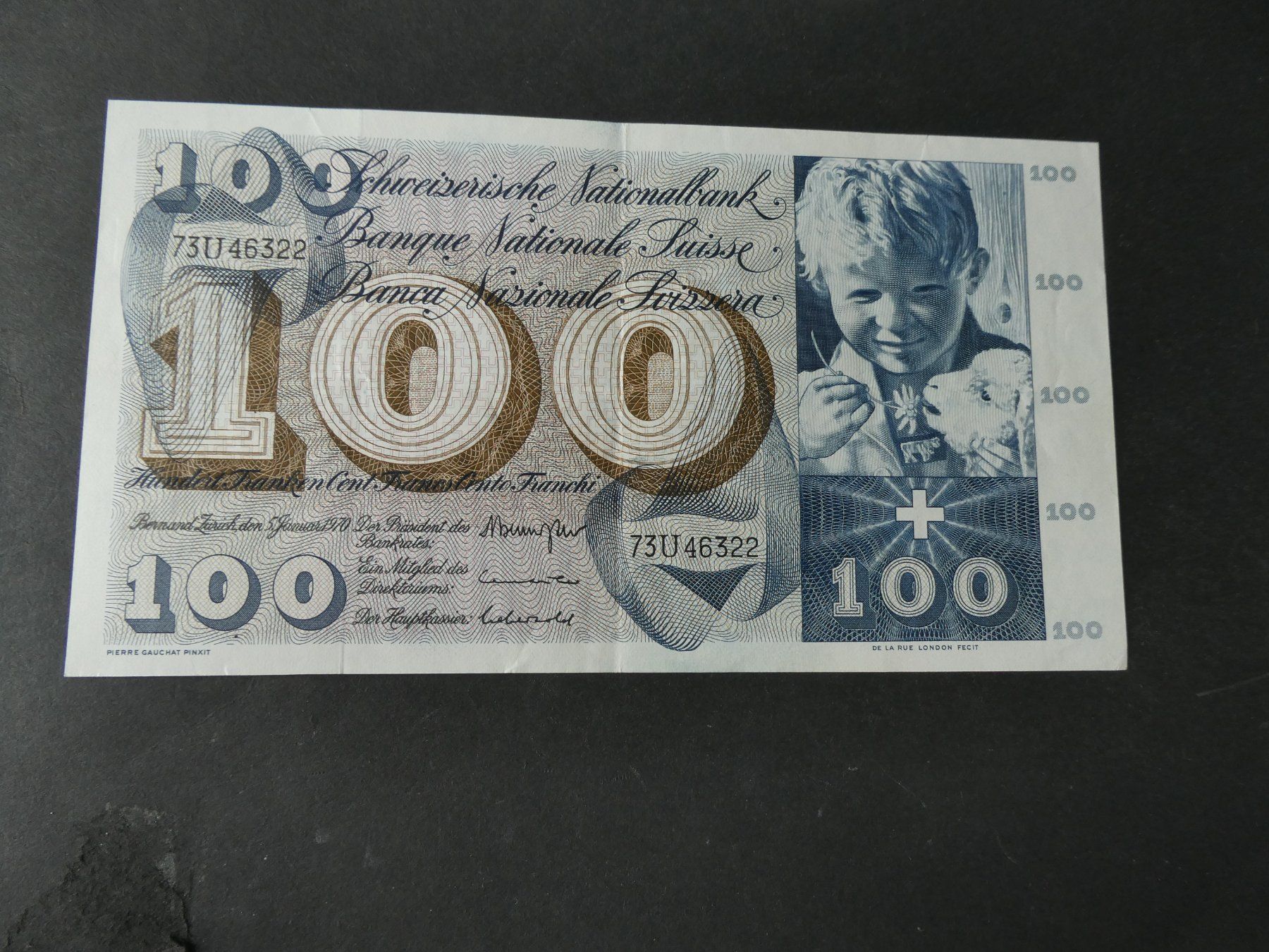 Billets de banque: Schweiz 1970, 100 Franken – D'occasion à Hinterforst par Rohusri
