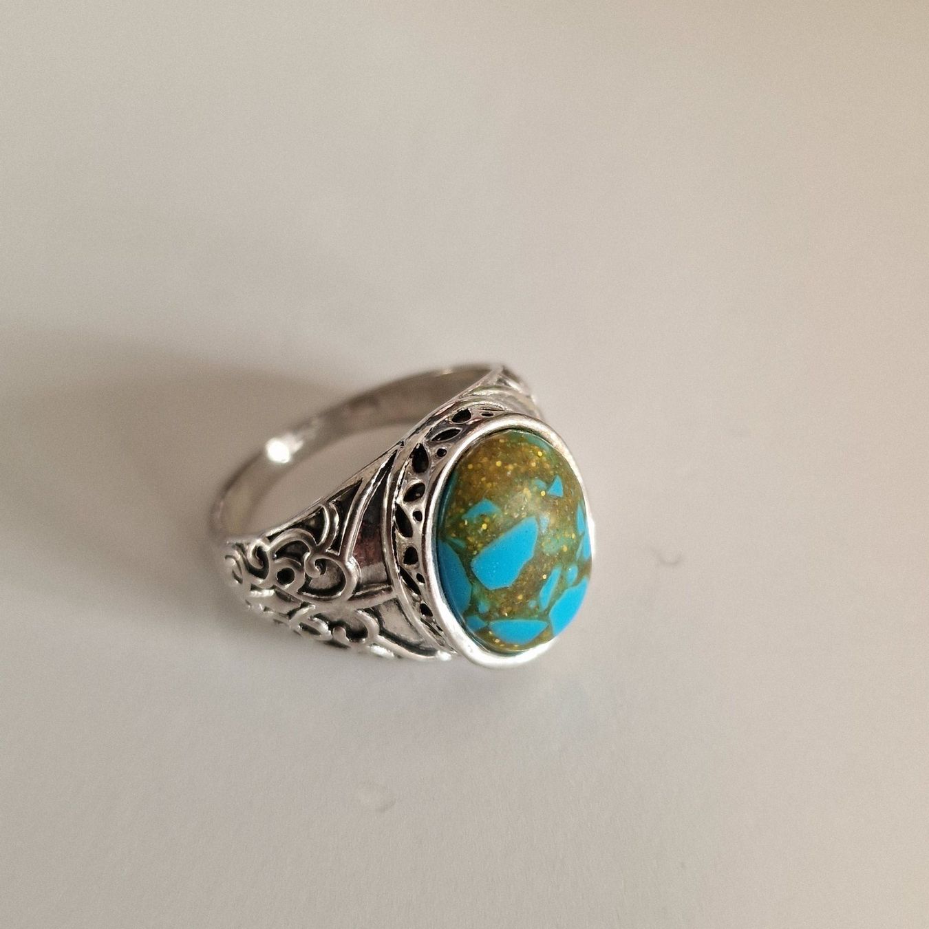 Anelli: Vintage Silberring mit Türkis-Stein, Grösse 58 – Usato da Birr venduto da sen_8djr 5