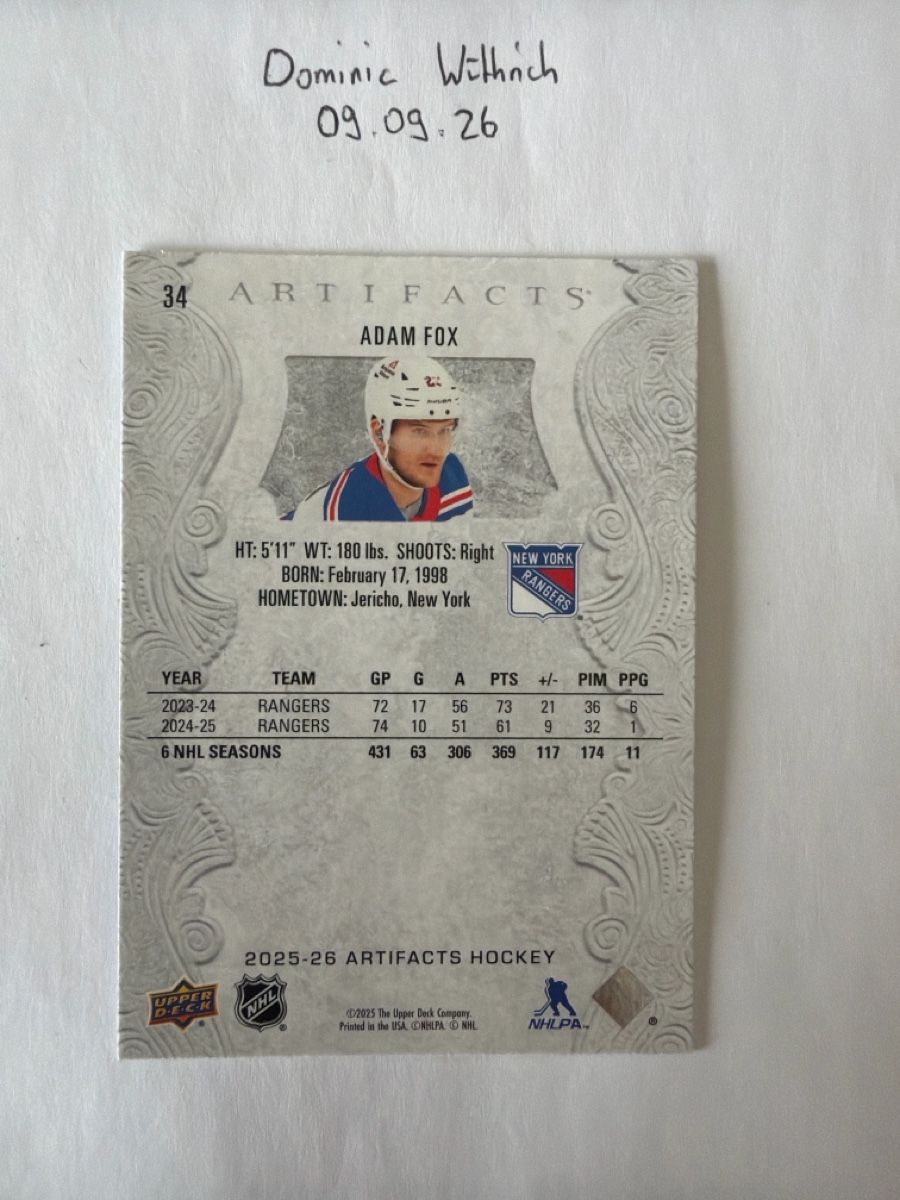 NHL Sammelbilder & Trading cards: 2025-26 Upper Deck Artifacts Adam Fox #34 – Neu (gemäss Beschreibung) aus Düdingen von doems72 1