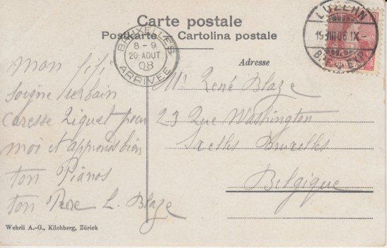 Cartoline postali: Seequai und Alpen, Luzern, 1908 – Usato da Zuerich venduto da OceanLinerPostcards 1