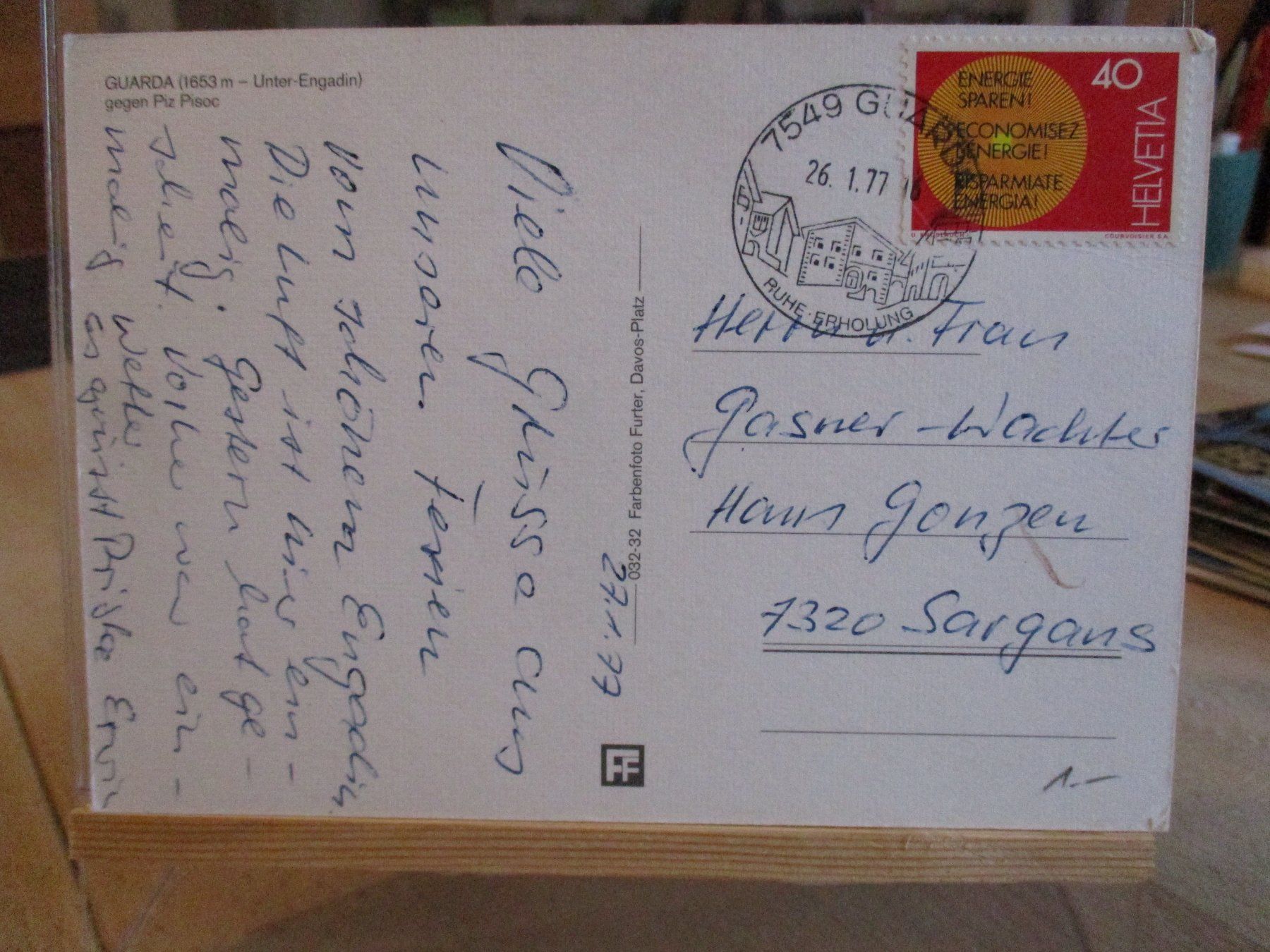 Ansichtskarten: Guarda Unter Engadin 1977 Postkarte   2 – Gebraucht aus Felsberg von sanwill 1