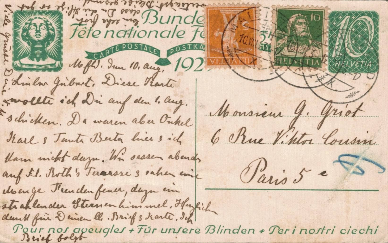 Cartoline postali: Bundesfeierkarte Augustfeuer, 1923 – Usato da Luzern venduto da Kartenansicht 1