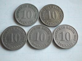 Deutsches Reich Kaiserreich 10 Pf. 1901, 07, 2x09,12