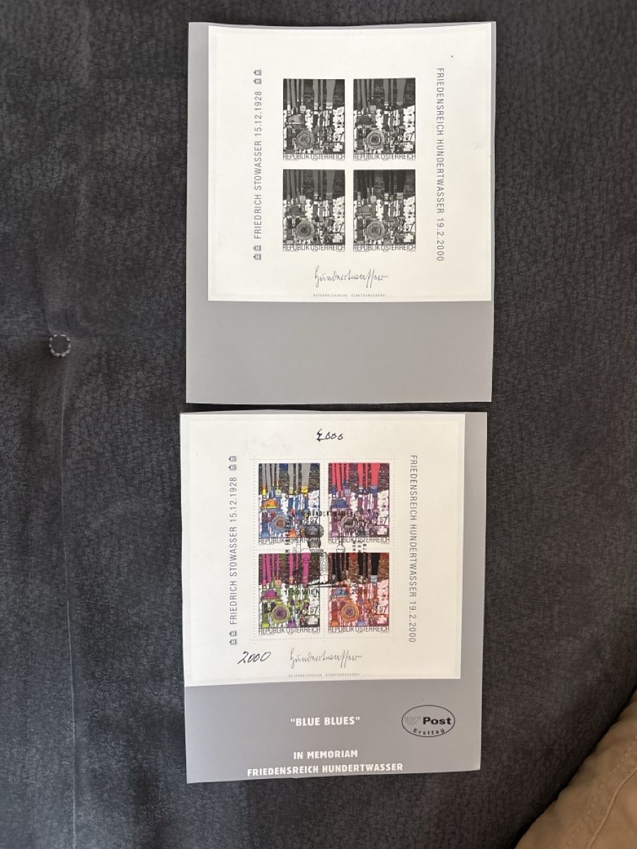 Tutti i francobolli: Timbres commémoratifs Hundertwasser Blue Blues 2000 – Usato da Carouge GE venduto da irma016