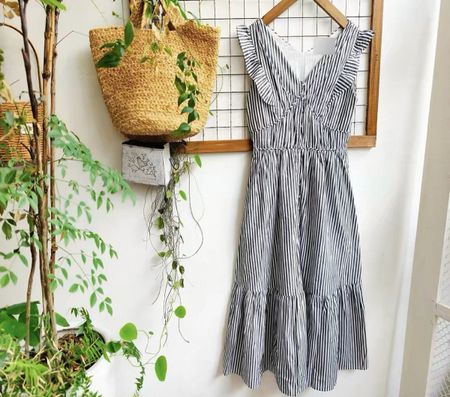 Gestreiftes Baumwollkleid A+O, Größe 38