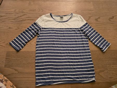 T-Shirt (3/4-Arm) gestreift mit Spitze weiss/blau Grösse S