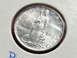 Vatikanstadt 2 Lire 1951 unz Pius XII Fortitudo Löwe