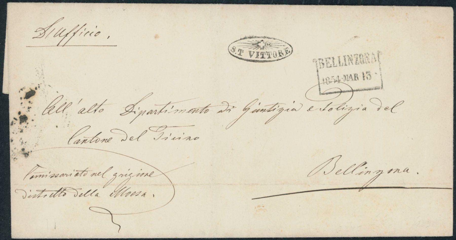 Tutti i francobolli: GR S. Vittore - Strahlenstempel - Bellinzona - Brief – Usato da Schindellegi venduto da leecollect