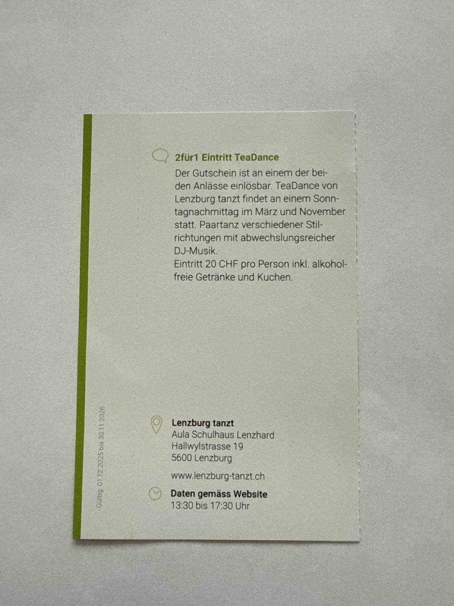 Buoni: 2für1 Gutschein Teadance – Nuovo (secondo la descrizione) da Veltheim AG venduto da N377Y 1