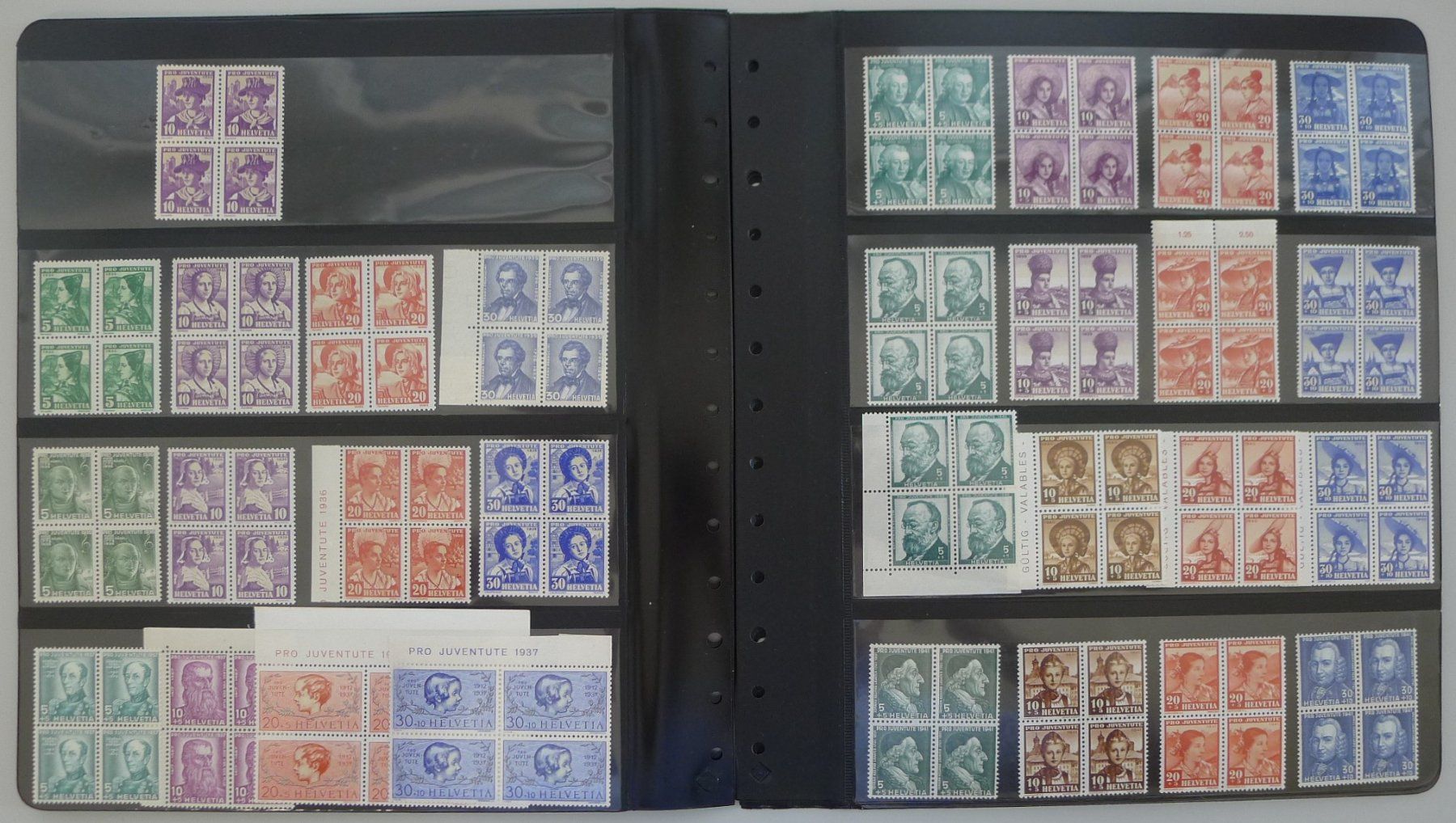Alle Briefmarken: 1913-1963, PJ-Viererblock-Sammlung postfrisch **, K: 5000.- – Gebraucht aus Sursee von Luzernerraute 5