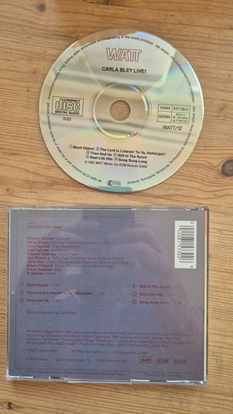 CDs: CARLA BLEY - Live! – Gebraucht aus Therwil von Rubo26 1