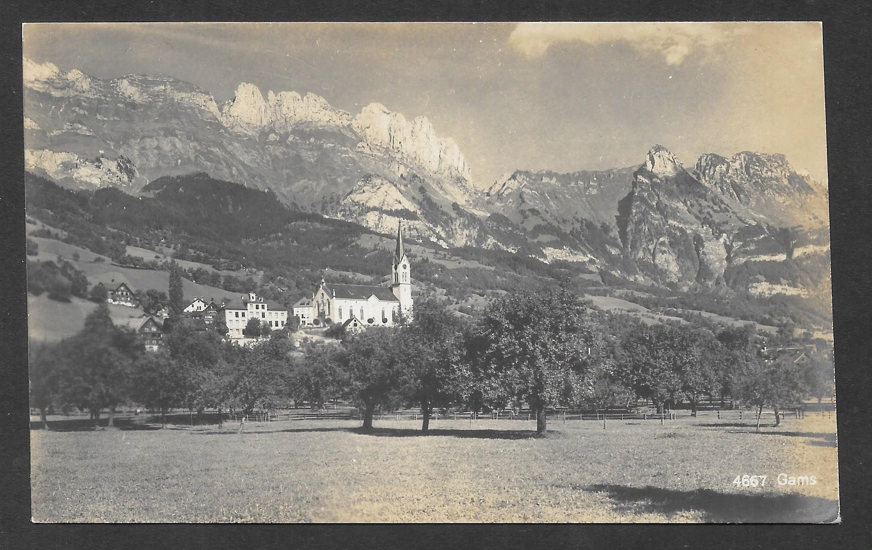 Cartoline postali: Gams Teilansicht mit Kirche – Usato da Olten venduto da clotaldi