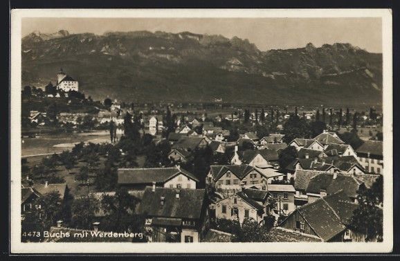 Cartes postales: AK Buchs, Ortsansicht mit Werdenberg – D'occasion à Berlin par bartko-reher
